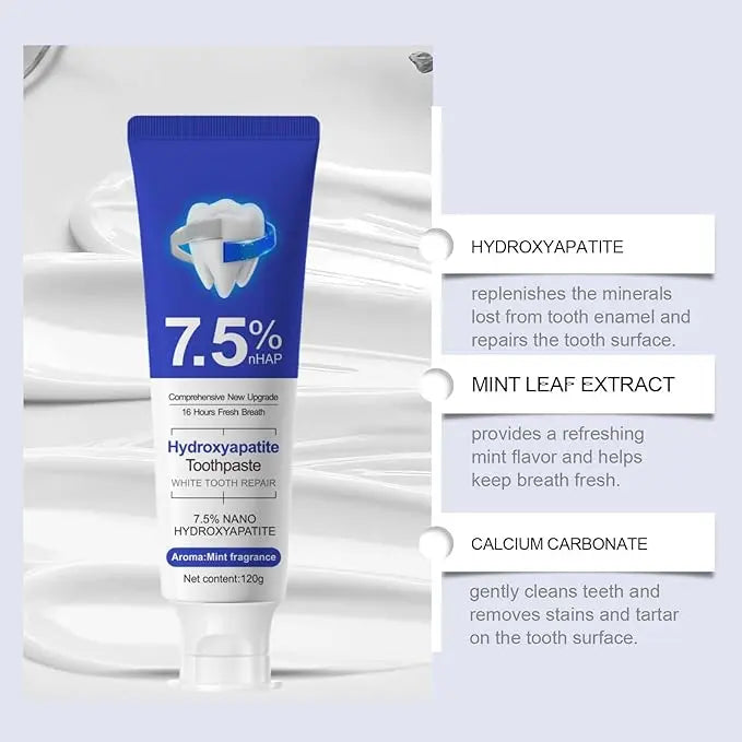 Beamach Fluoride-Free 7.5% Nano Hydroxyapatite Toothpaste for Enamel Repair & Gum Health - Gentle Mint Flavor, 4.23 oz Cleaning
